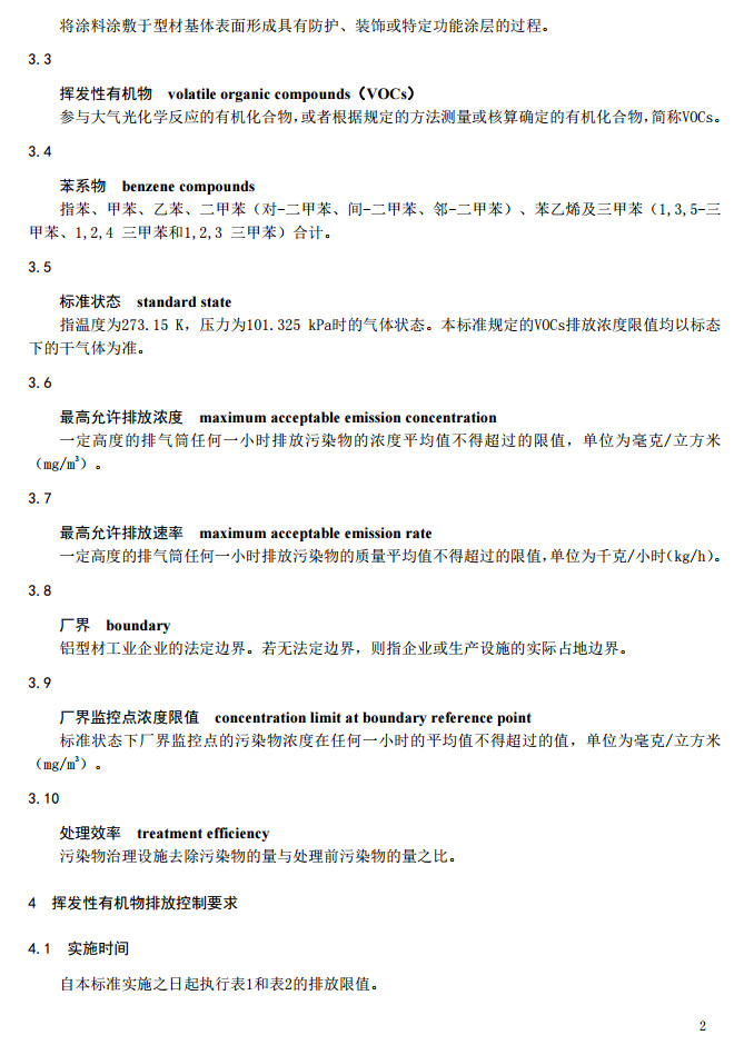 山東省工業鋁型材料揮發性有機廢氣排放標準